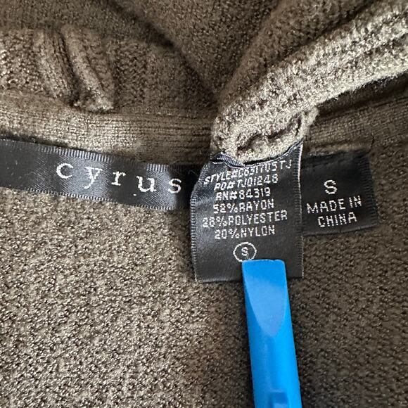 Cyrus Duster Open Cardigan Small Olive Green Hooded Preppy Grunge VGUC - Picture 8 of 9